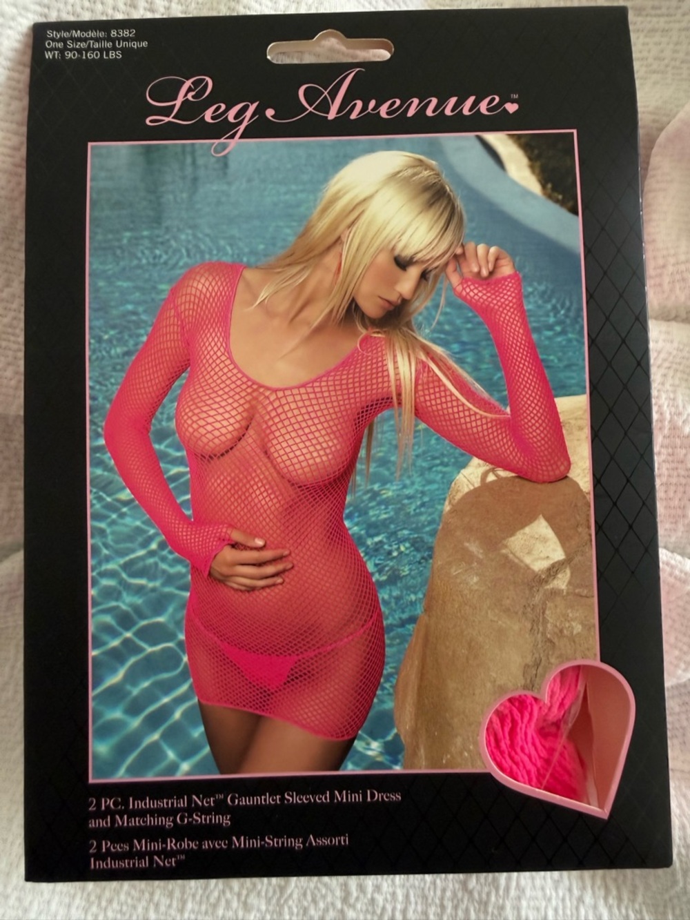 NEW - NEVER WORN - Leg Avenue Hot Pink Fishnet Mini Dress with Matching G-String